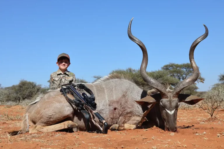 Best Bow hunting Safari in Africa. Hunter with trophy Kudu.